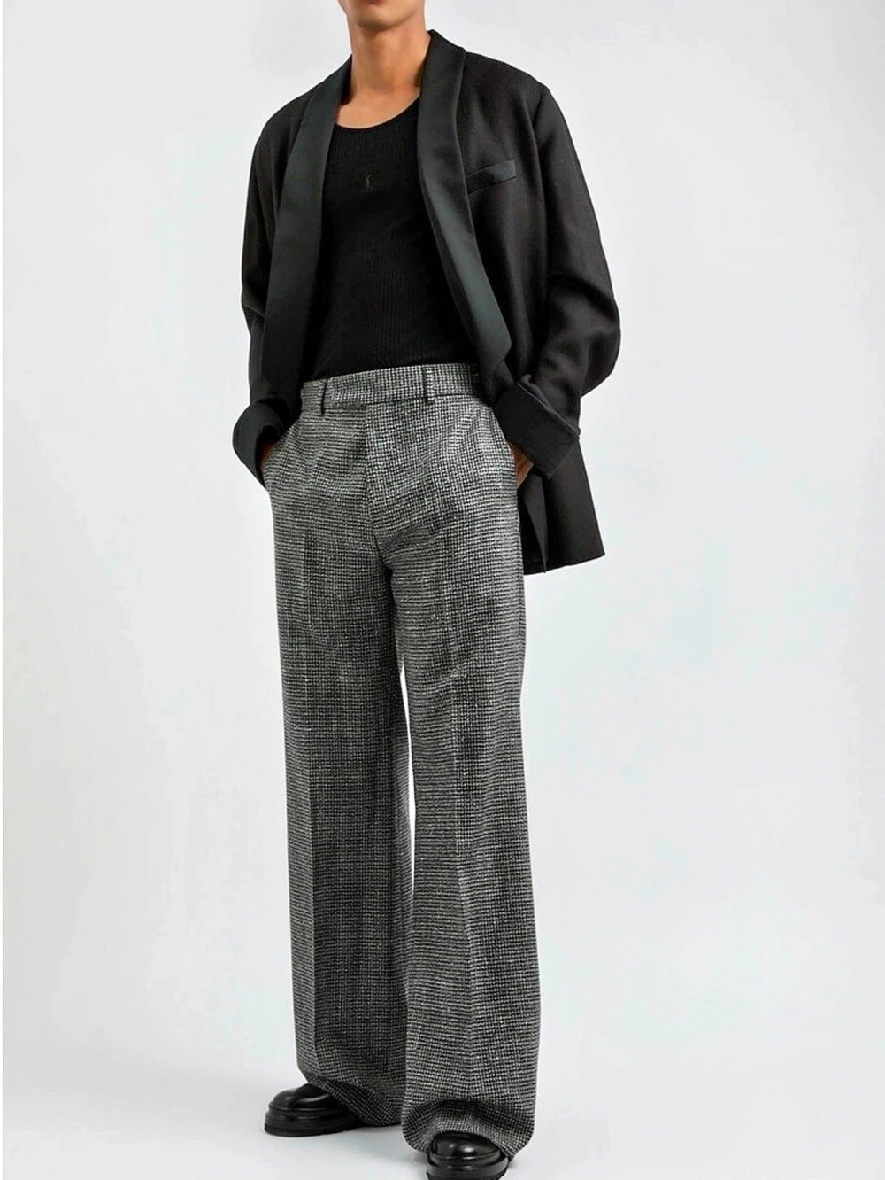 Amiri Houndstooth Relaxed Flare Trousers Black & White EU Size 46 (US 29/30) NWT